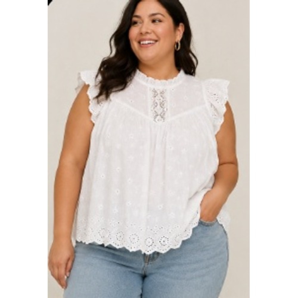 Torrid Cottagecore Eyelet Lace Ruffle Blouse Womens Size 1